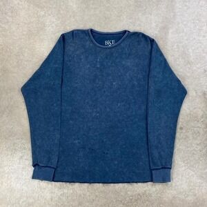 Vintage Y2K BKE Thermal Long Sleeve Shirt Size Large Blue Waffle Knit Distressed